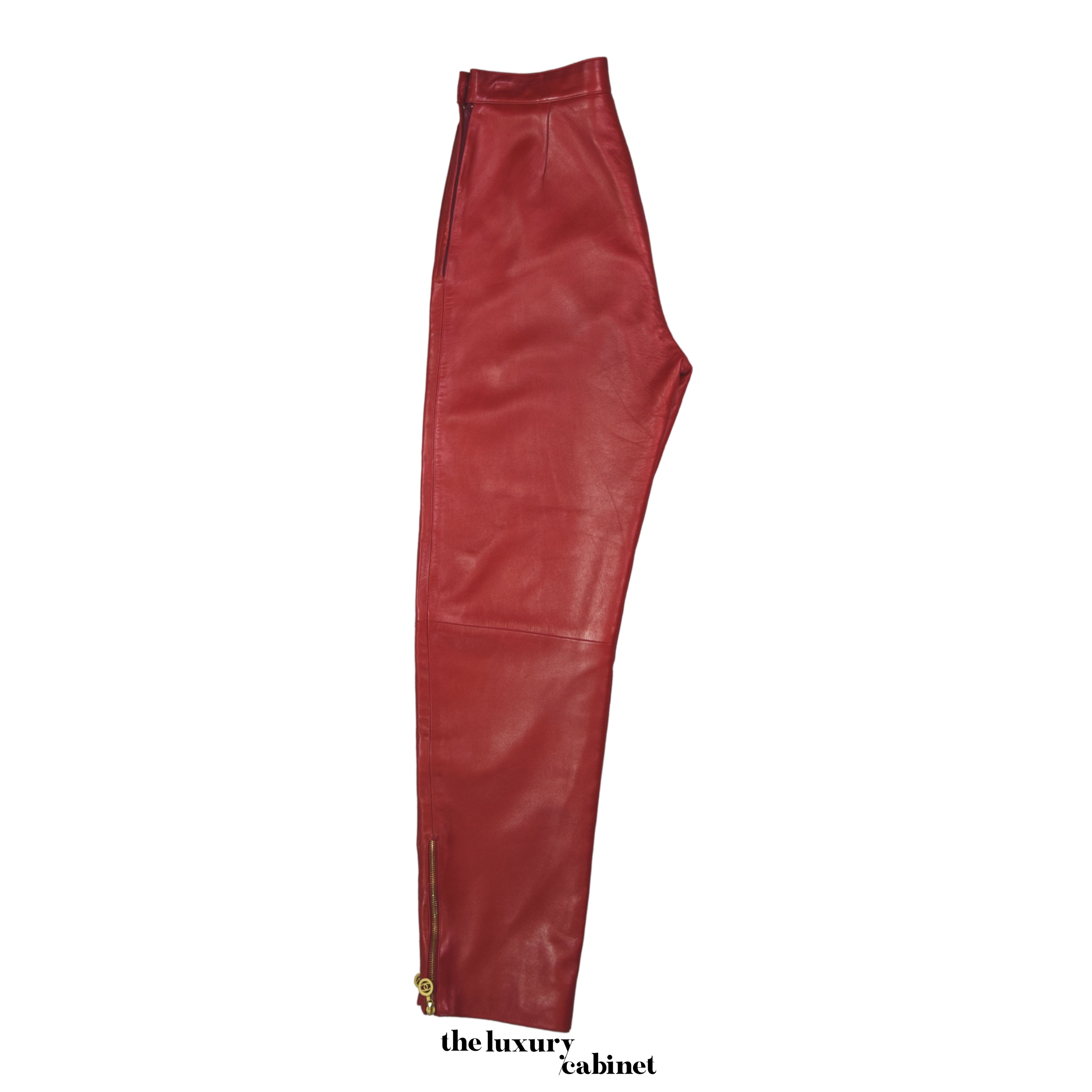 Chanel Rote Lederhose aus Lammnappa 90er