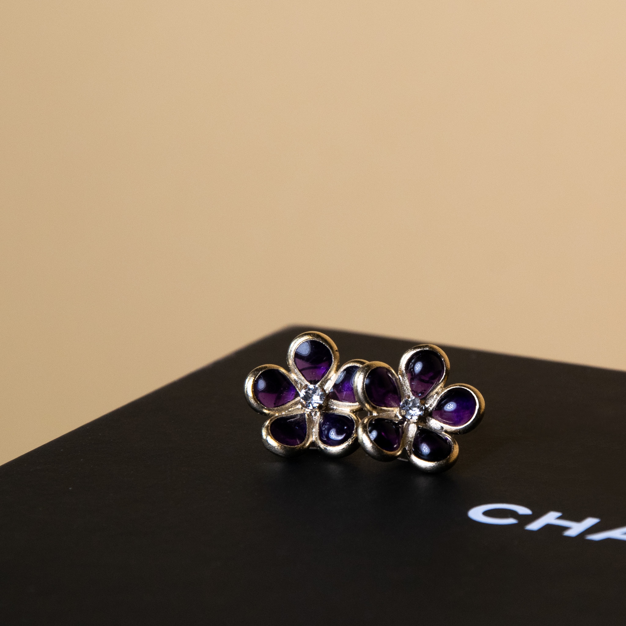 Chanel Vintage Stud Earrings with Flowers and Crystal 2002