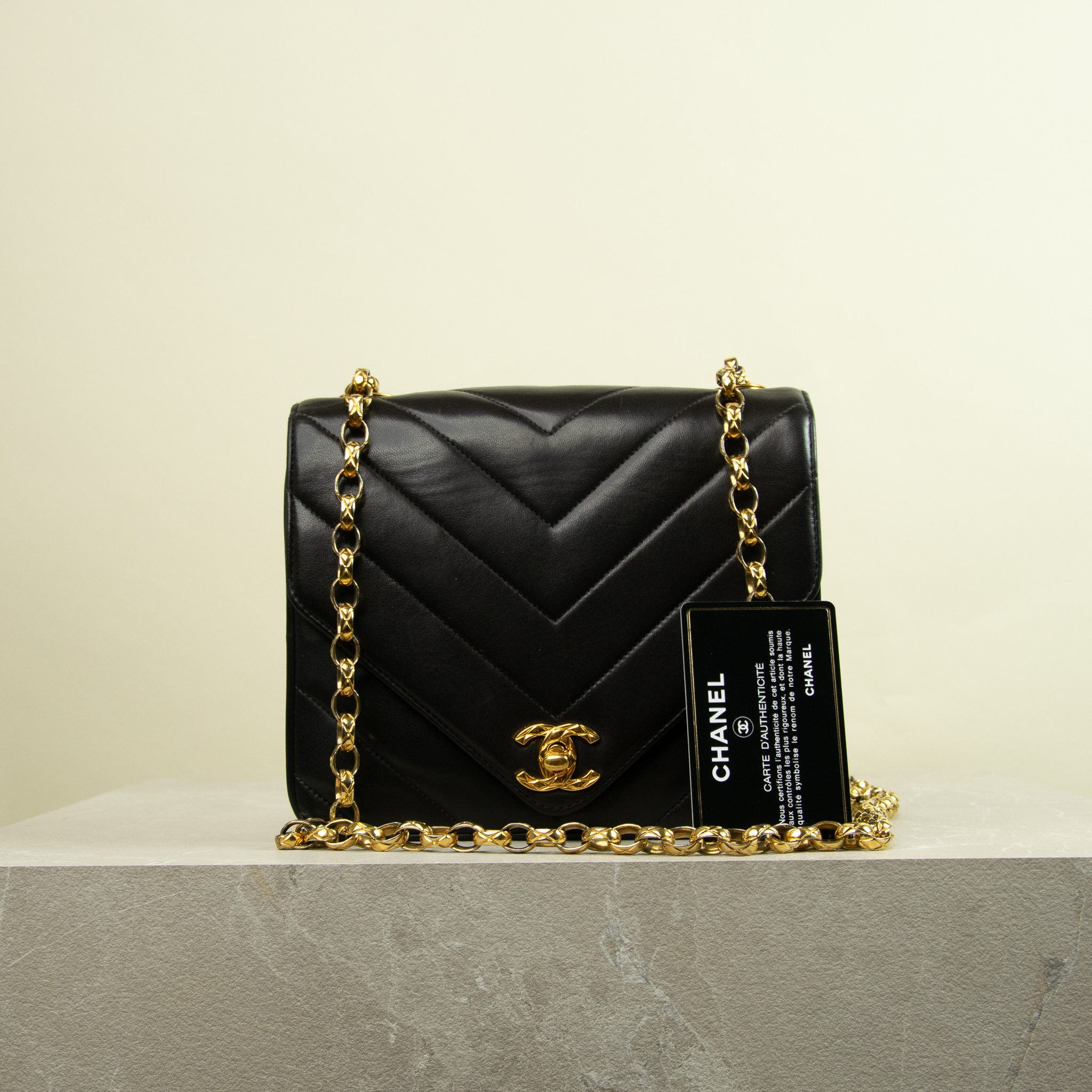Chanel Small Square Chevron Bijoux Chain Flap Bag Lambskin