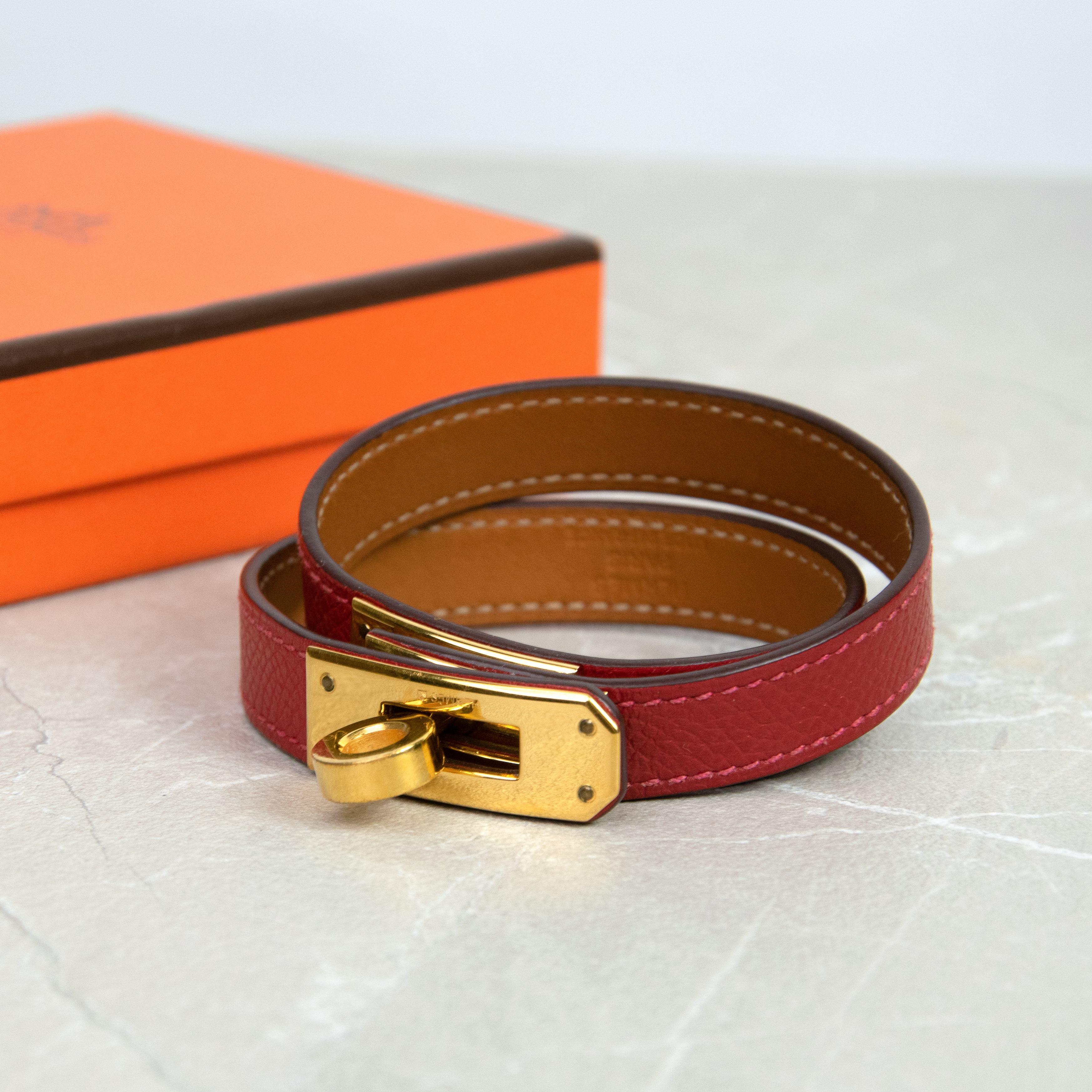 Hermès Kelly Double Tour Bracelet Red With Gold Hardware Size M