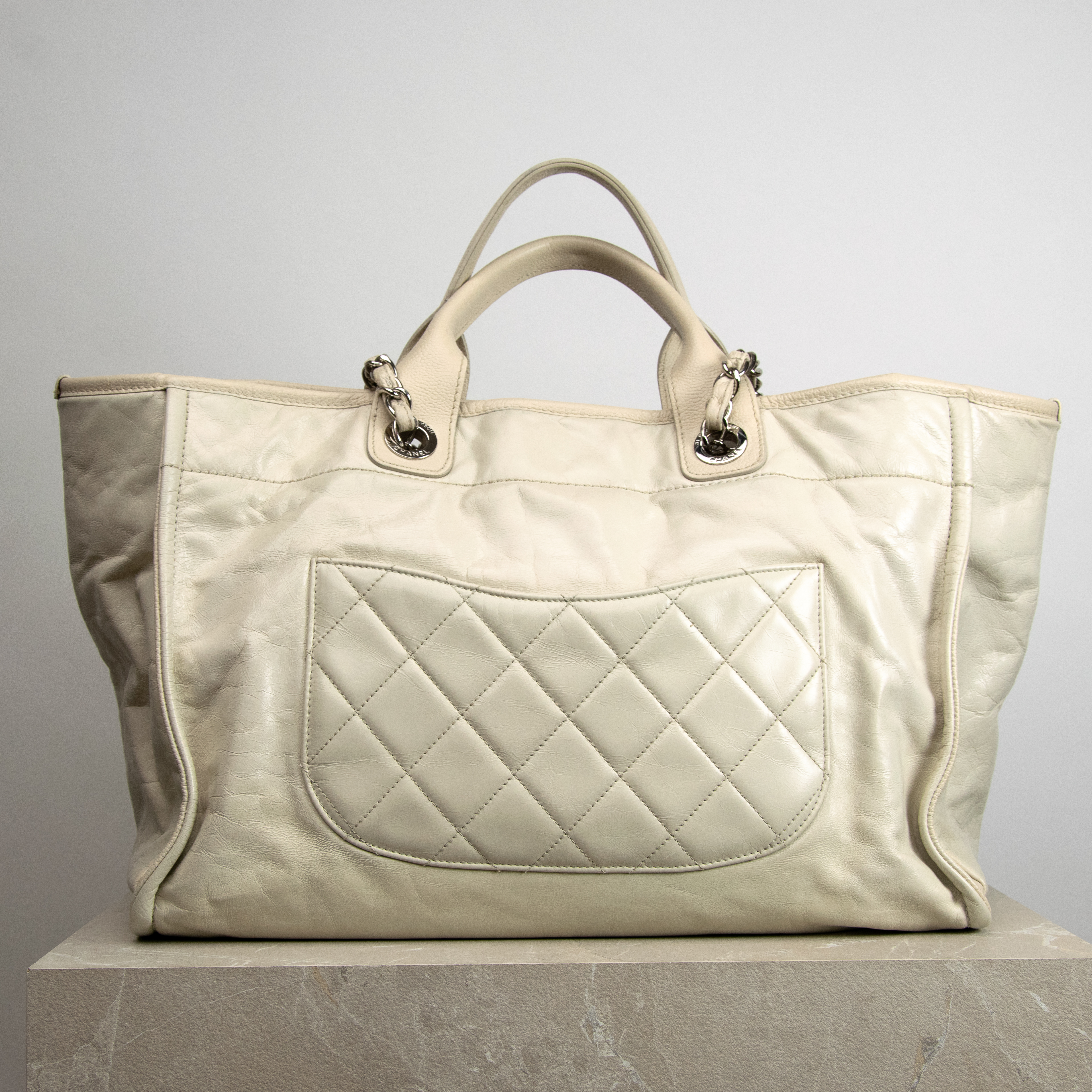 Chanel Deauville Ivory Shopping Tasche Tote Weiß Full Set