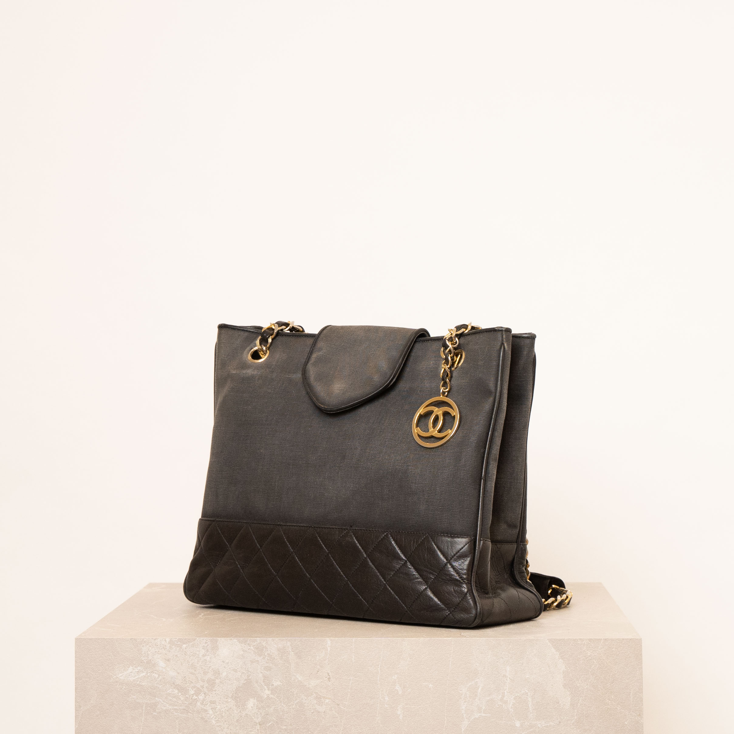 Chanel Denim Tote Bag Black with Grey Denim