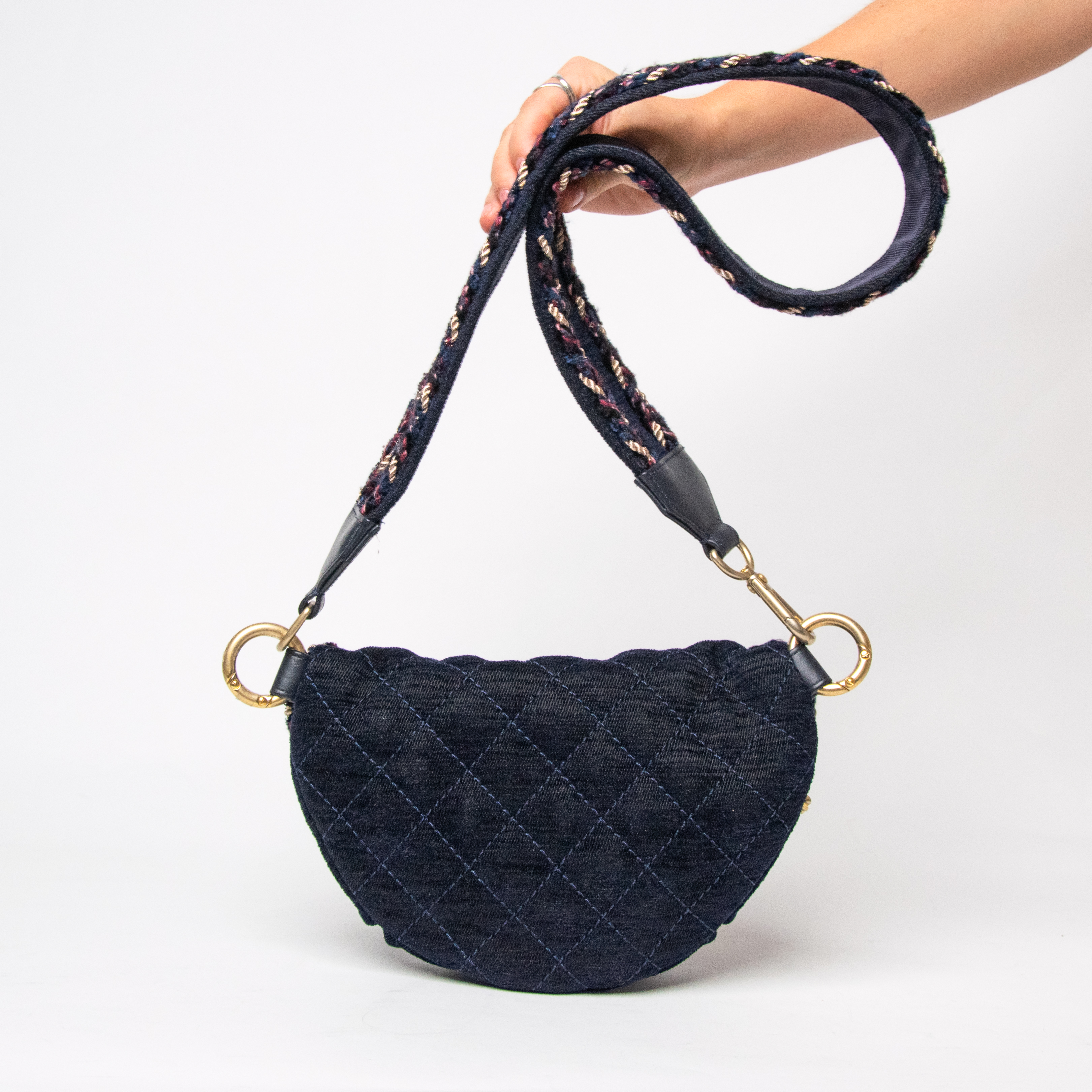 Chanel Denim Waist Bag Bag Velvet Dark Blue With ID Card