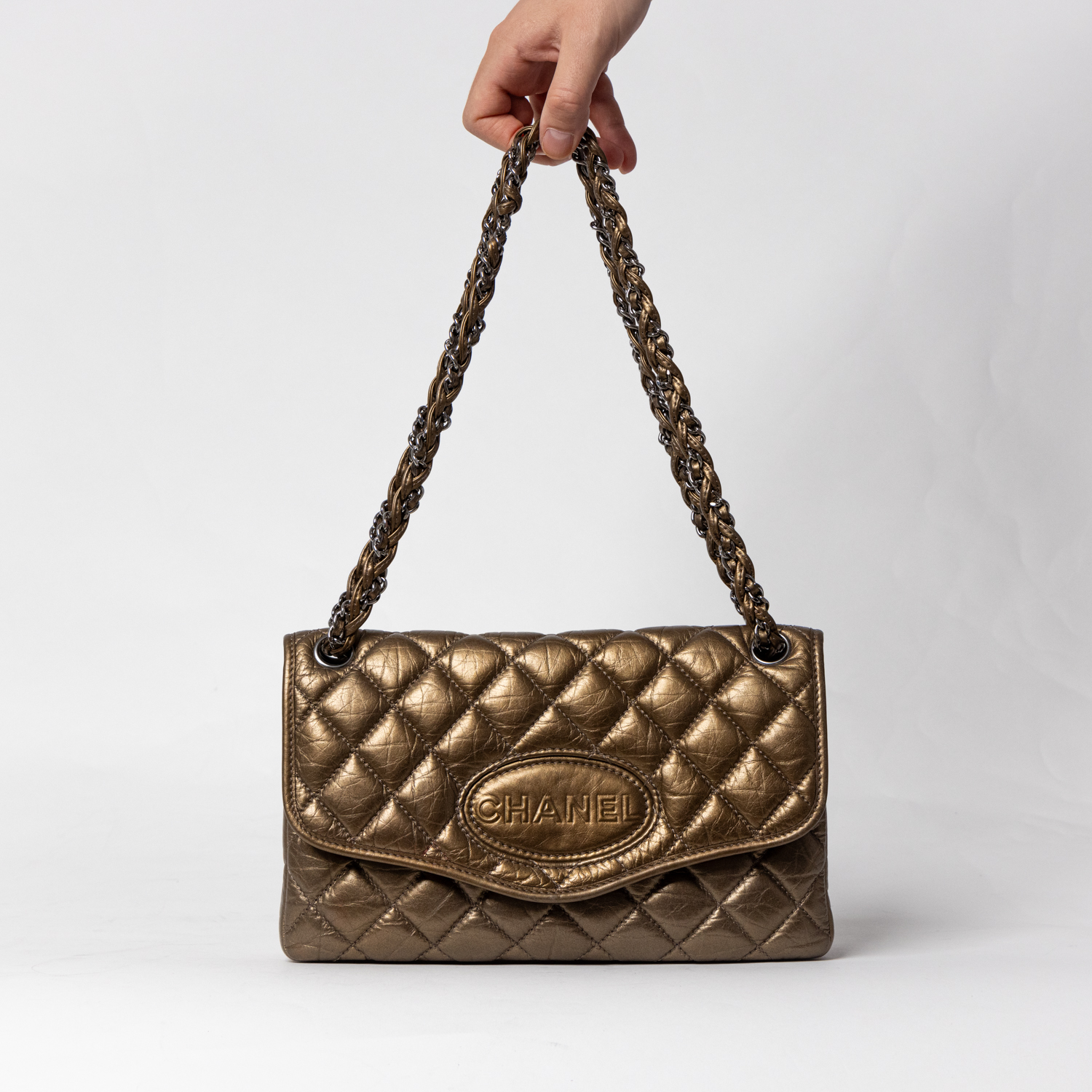 Chanel Lady Braid Single Flap Tasche Gold Bronze mit geflochtener Kette