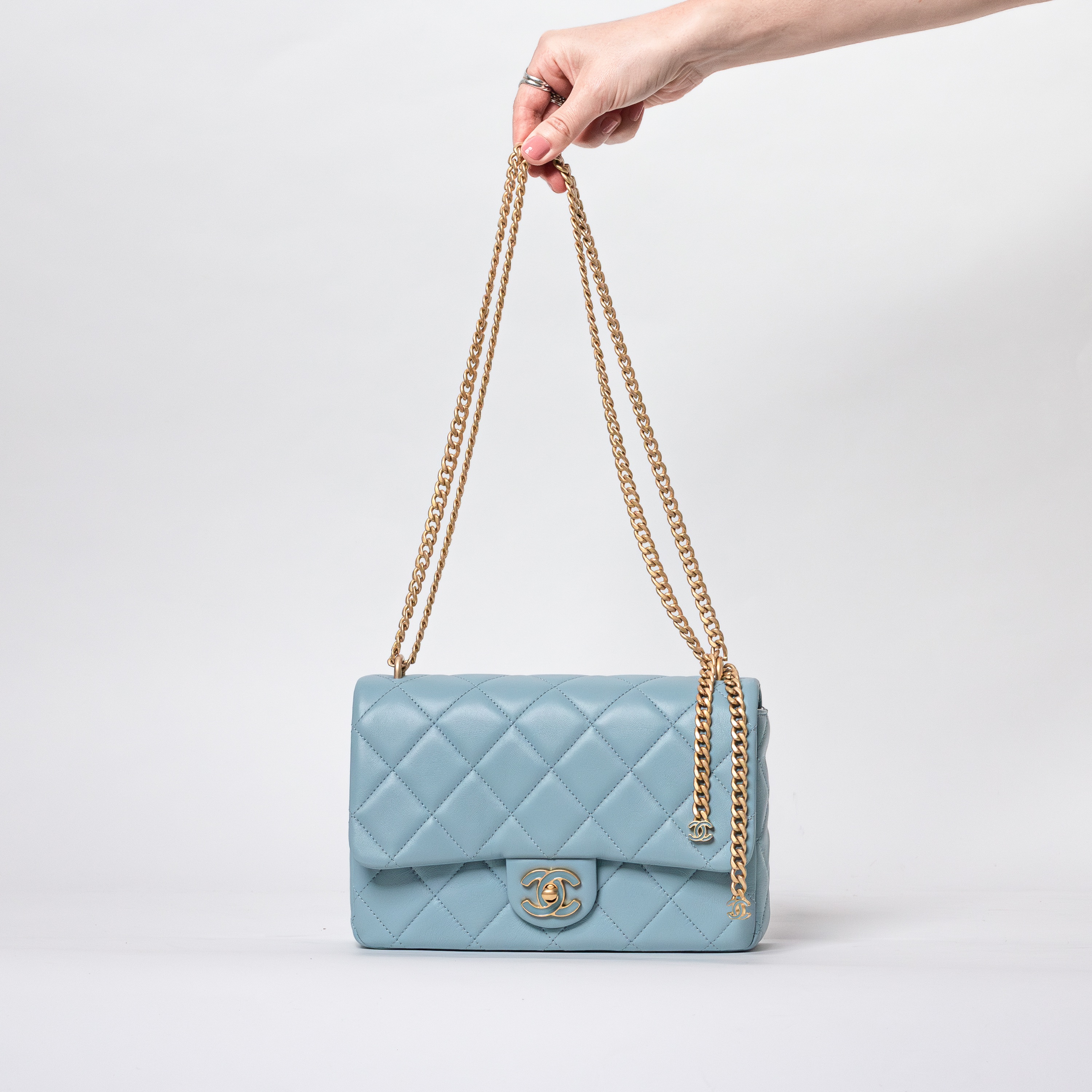 Chanel Ice Blue Medium Chain Flap Bag 2022