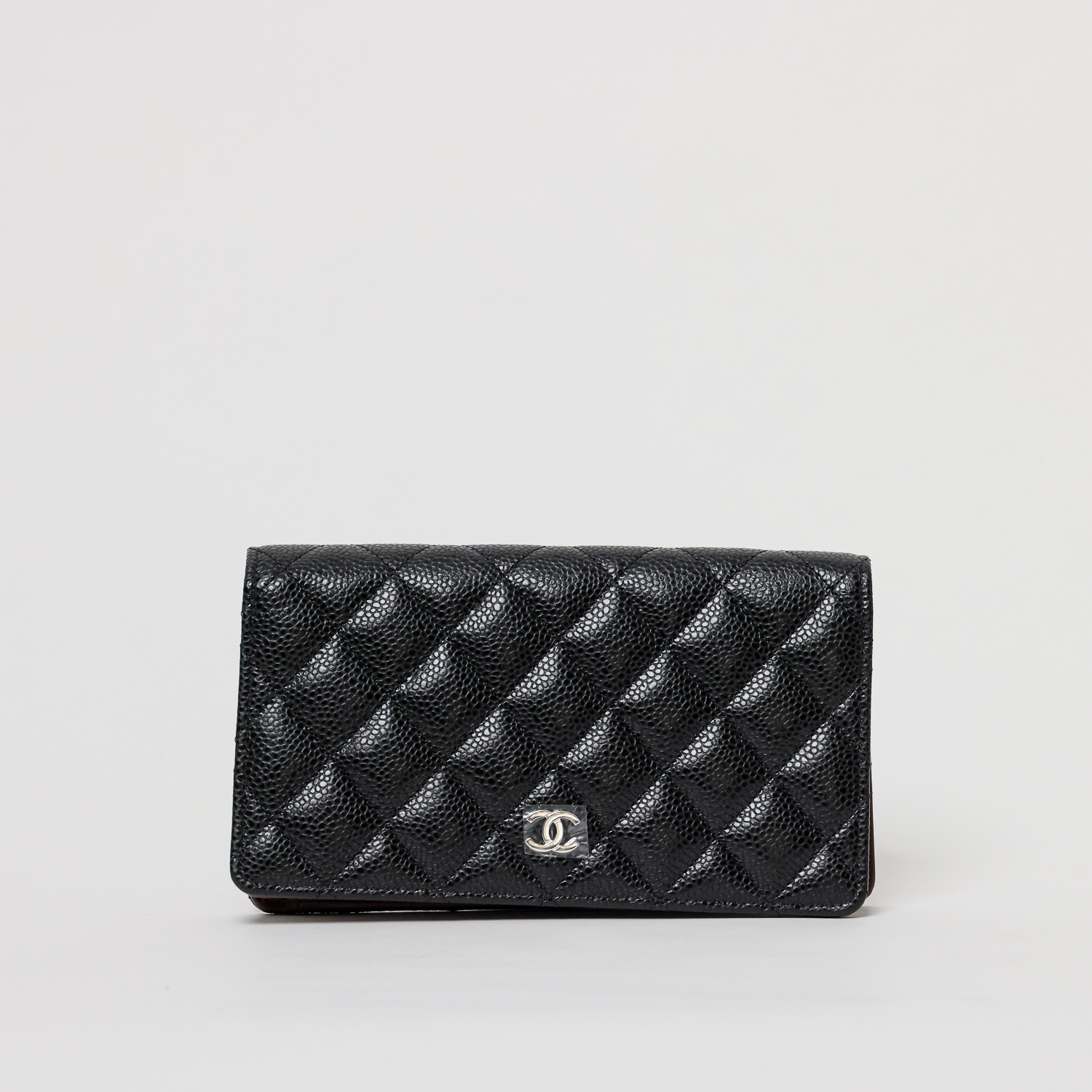 Chanel Patentbrieftasche Long Wallet Caviar Schwarz mit silberner Hardware Full Set