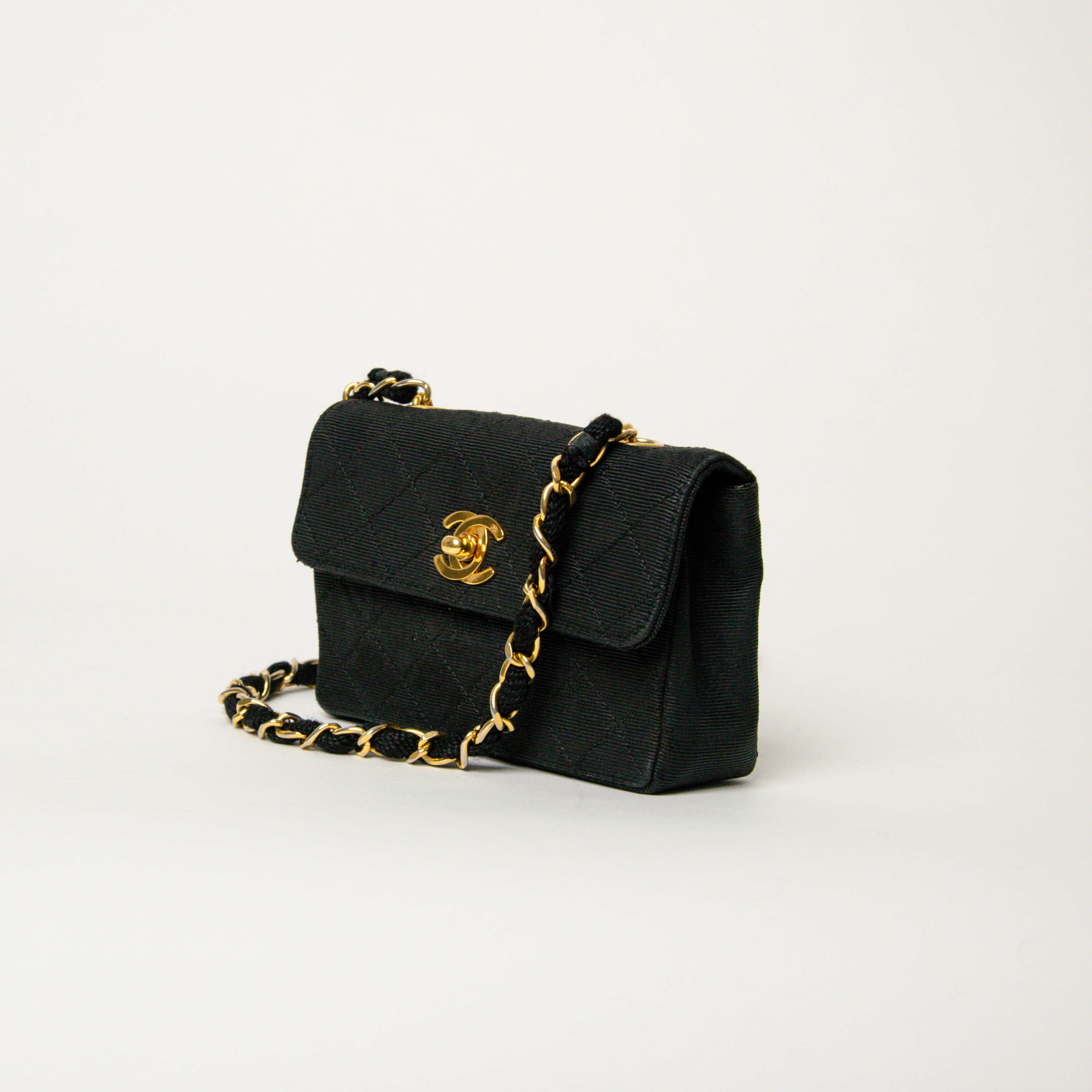 Chanel Timeless Micro Square Fabric Black With Gold Hardware