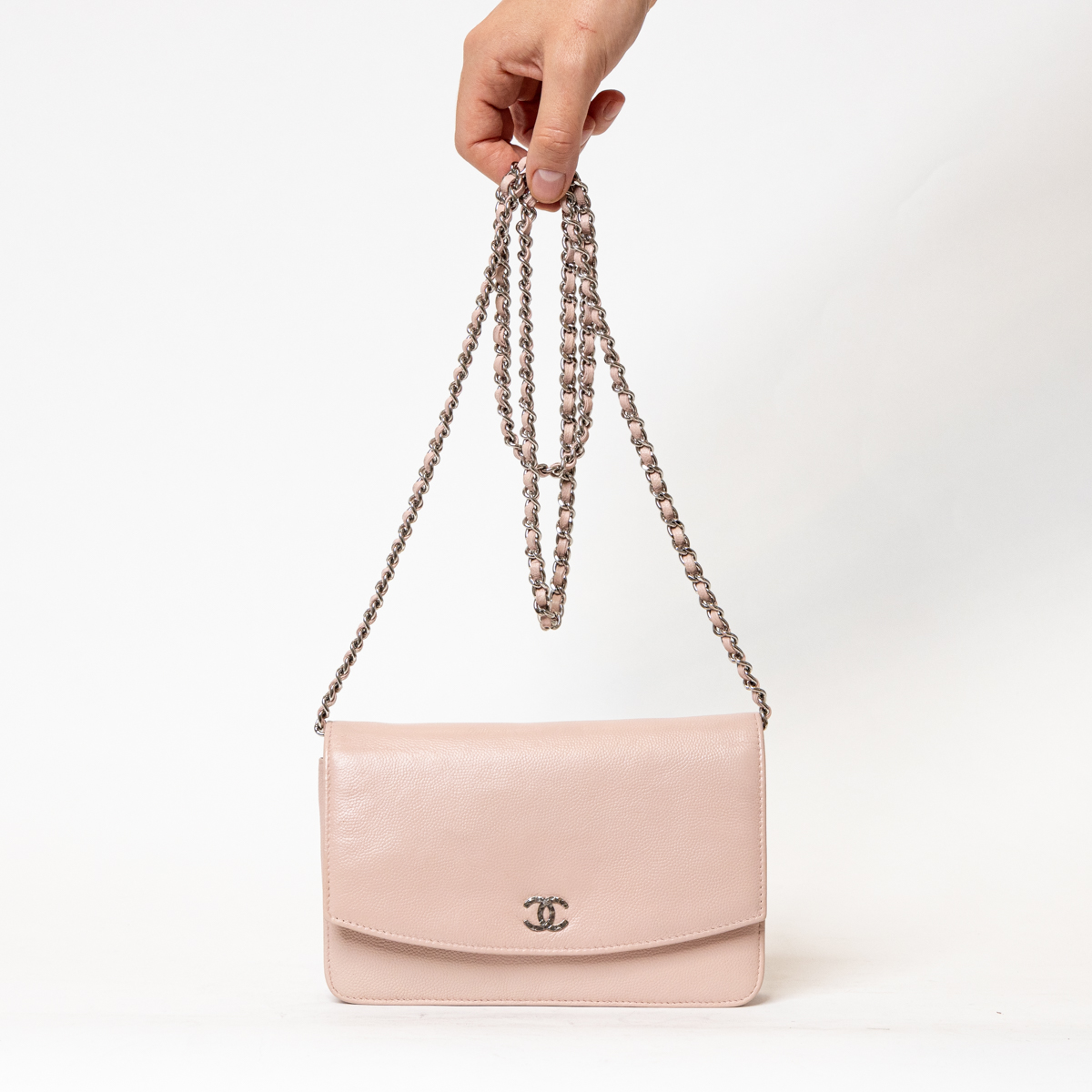 Chanel Caviar Sevruga Wallet on Chain WOC Rose Rosa