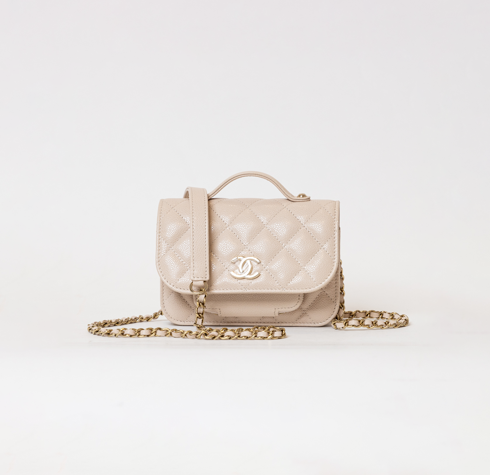 Chanel Micro Business Affinity Flap Bag in Ecru Caviar New Full