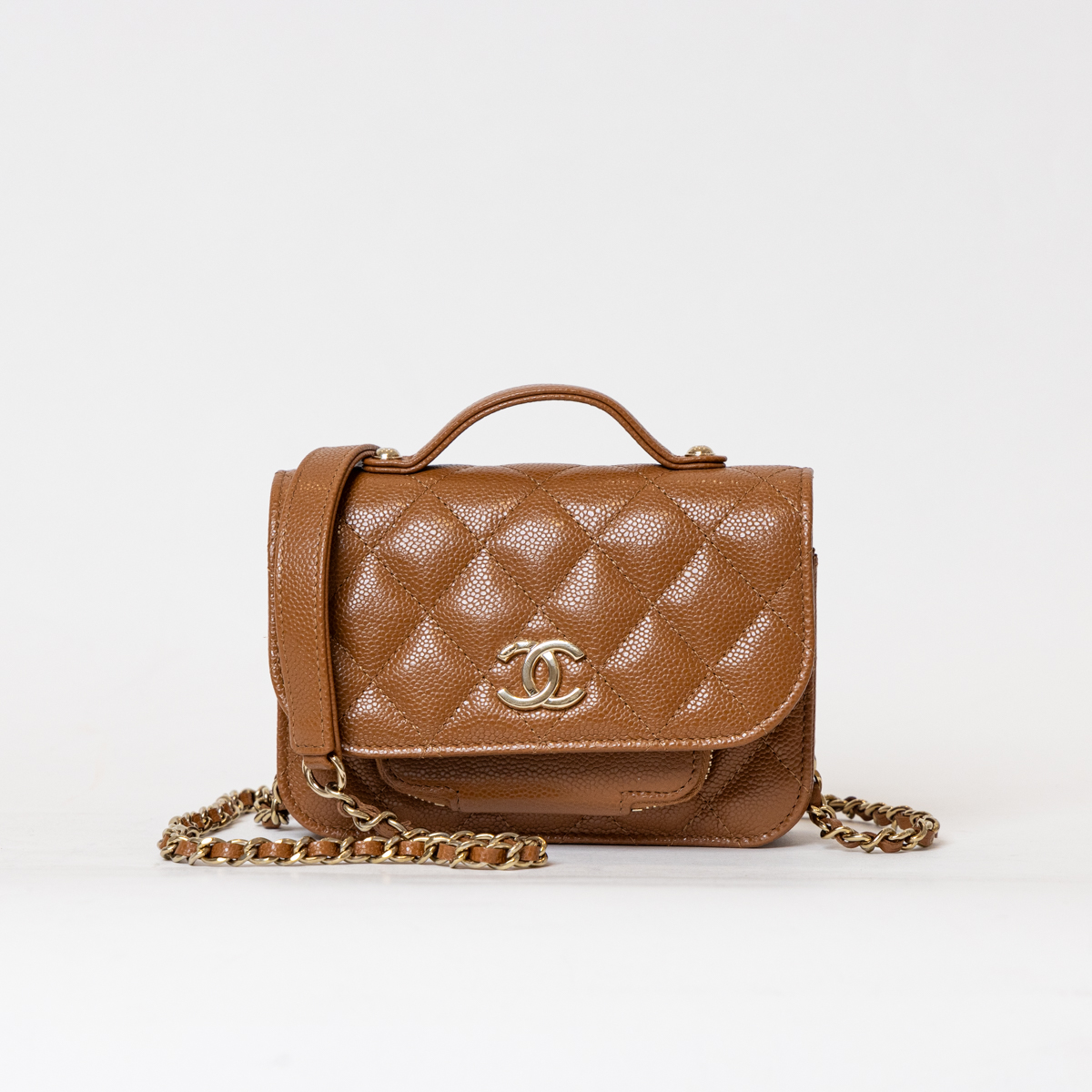 Chanel Micro Business Affinity Flap Bag in Brown Caramel Caviar Neu Full Set