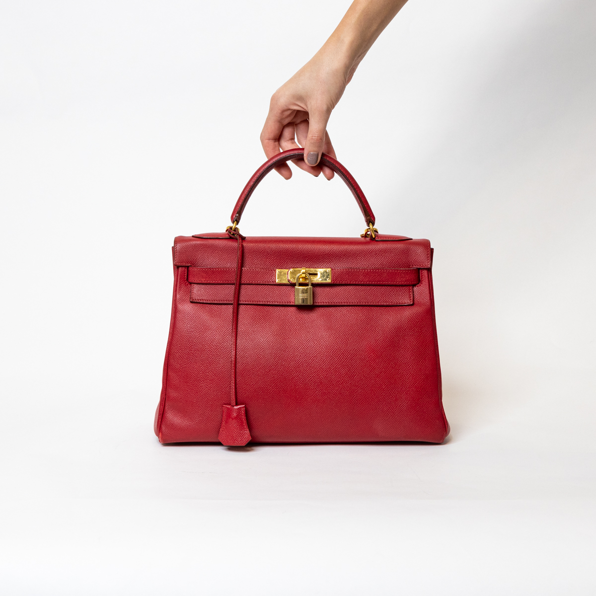 Hermès Kelly 32 Retourne courchevel Rouge Vif mit goldener Hardware