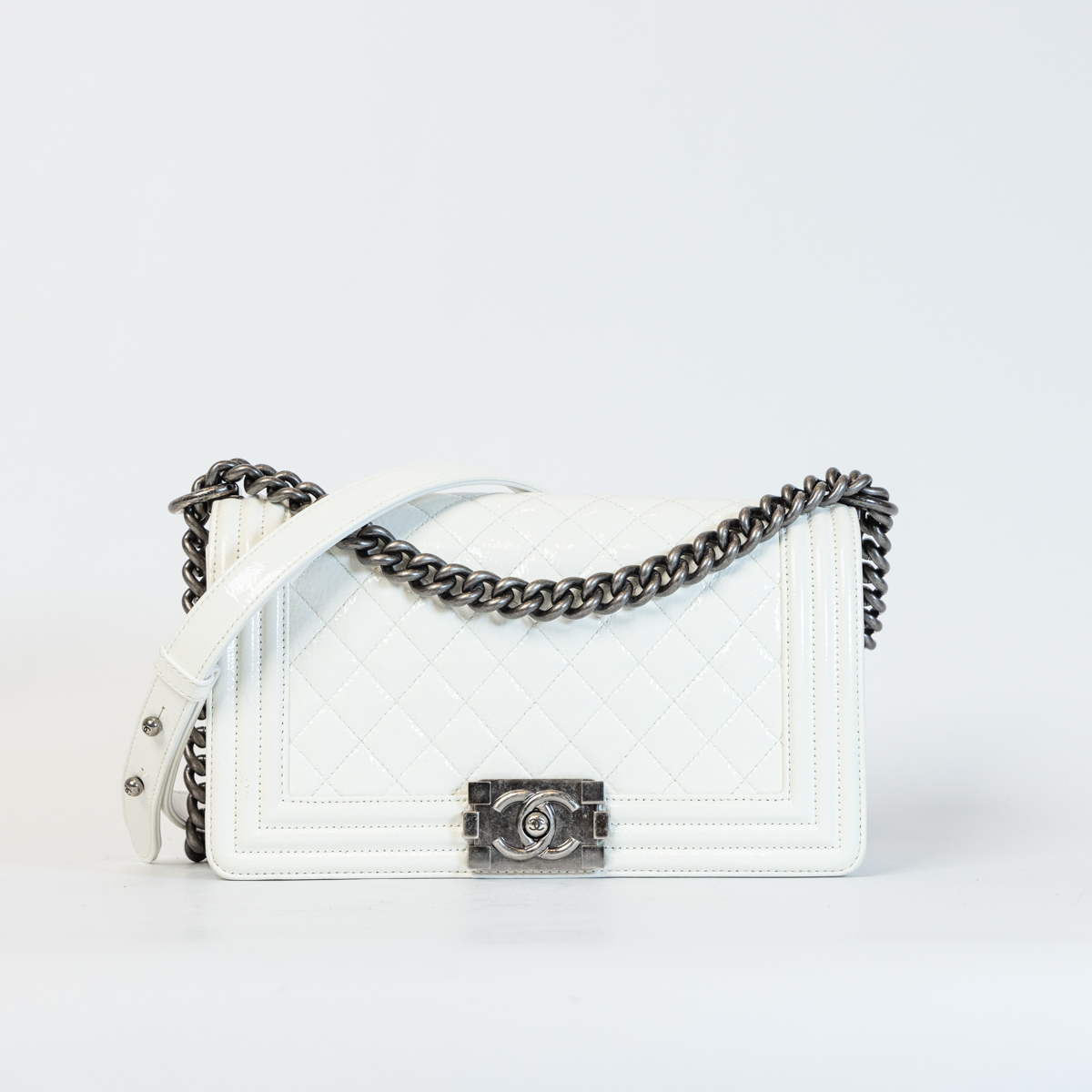 Chanel Boy White patent leather with silver hardware