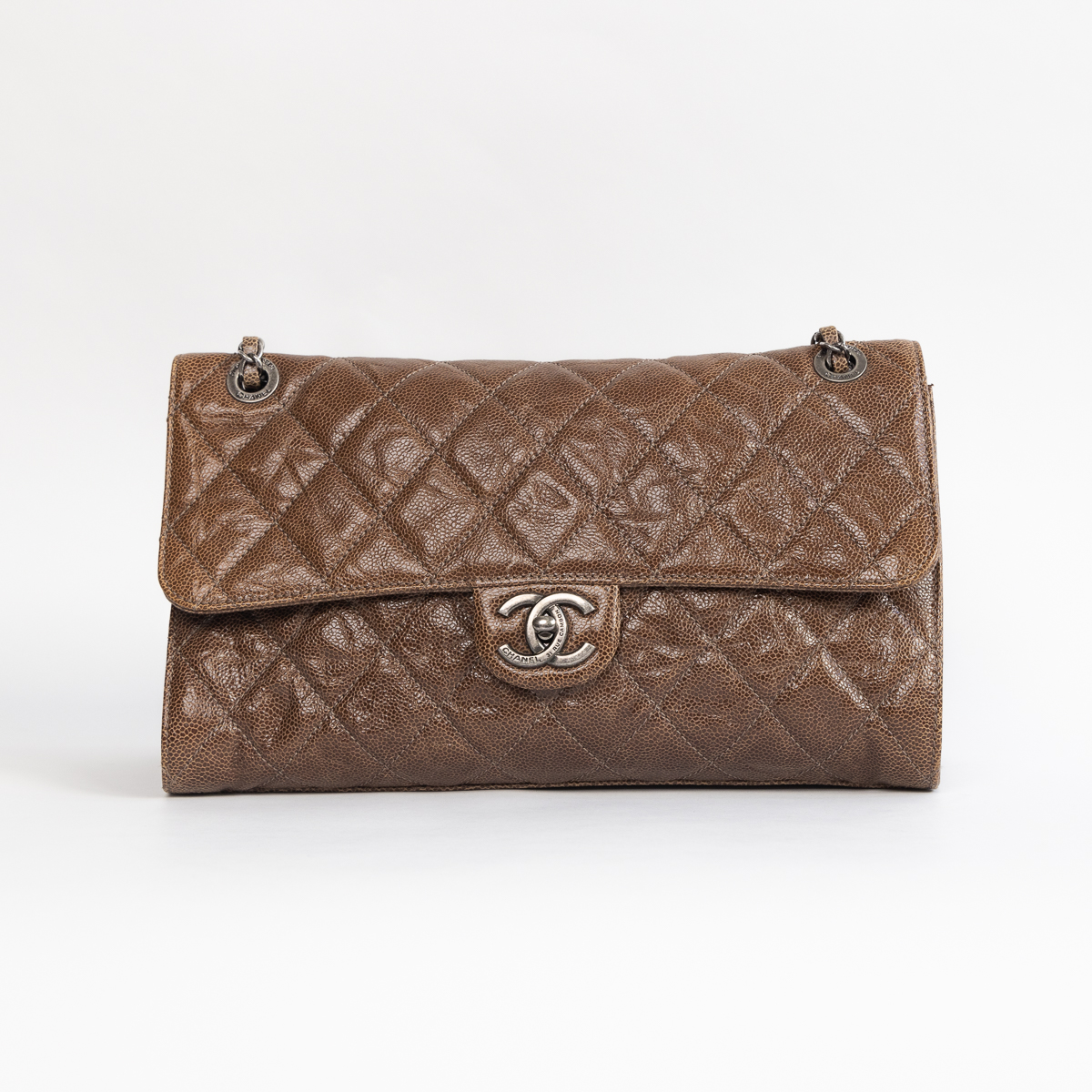 Chanel Timeless Single Flap Jumbo Brown Caviar with silver hardware