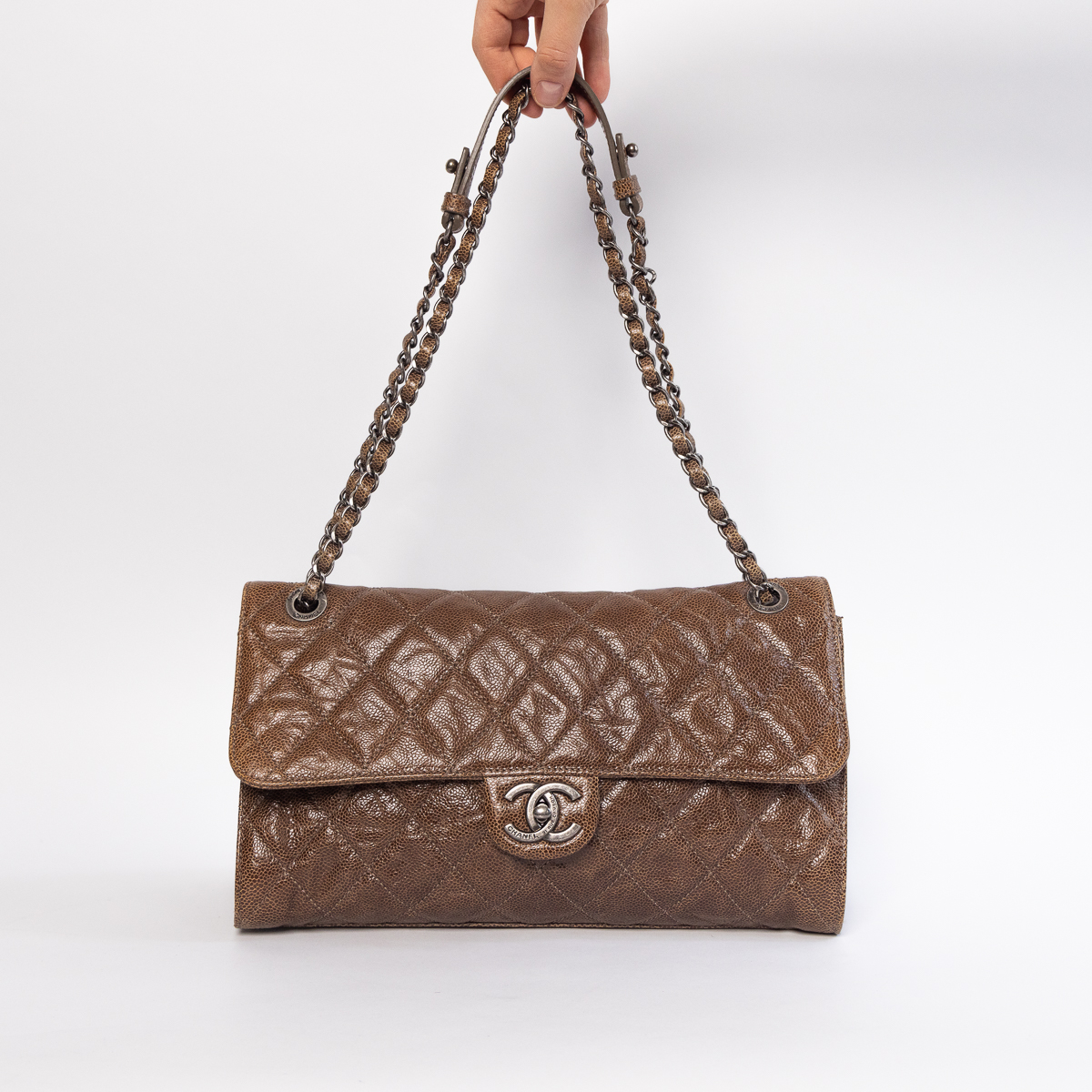 Chanel Timeless Single Flap Jumbo Brown Caviar with silver hardware