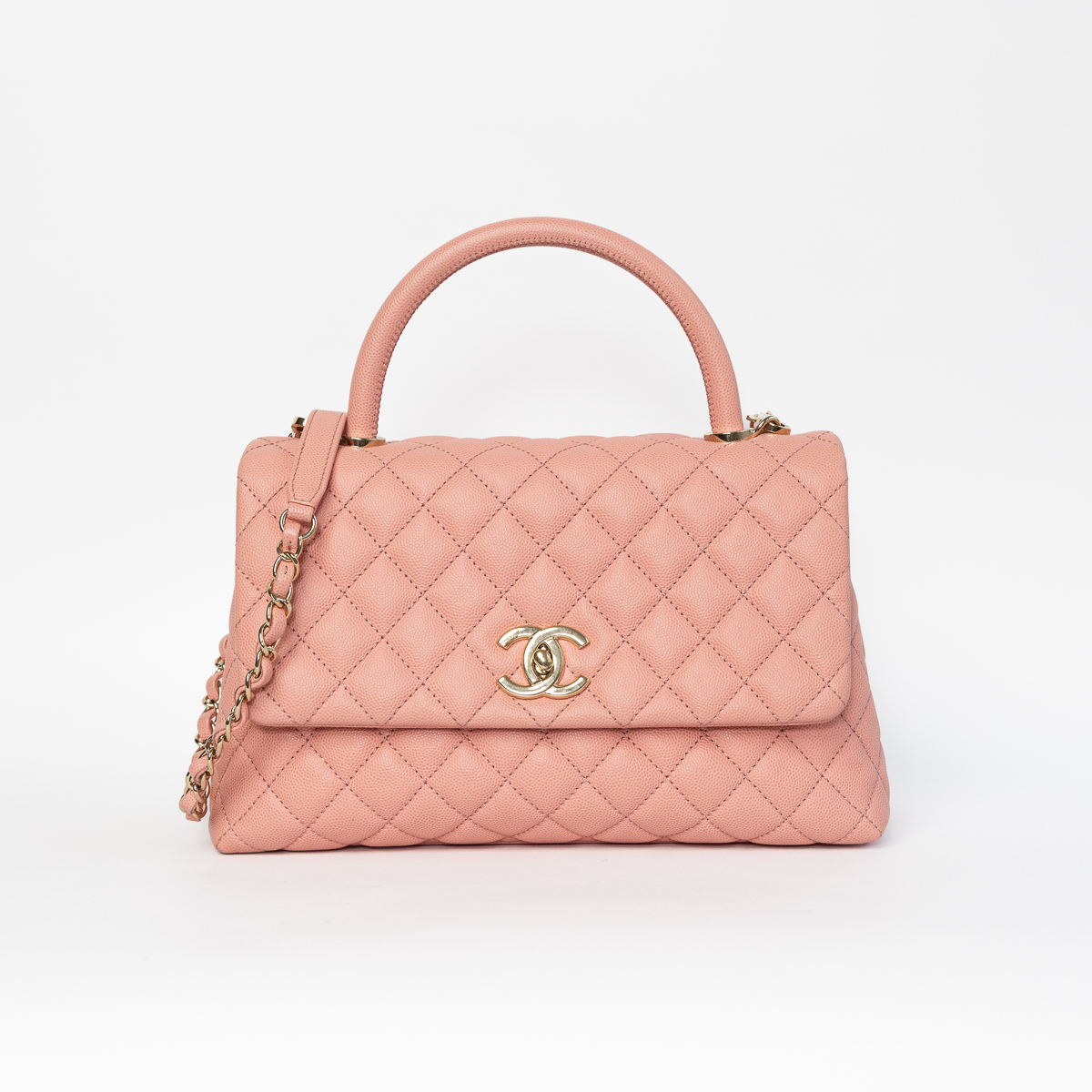 Chanel Coco Top Handle Medium Bag Pink Caviar with gold hardware