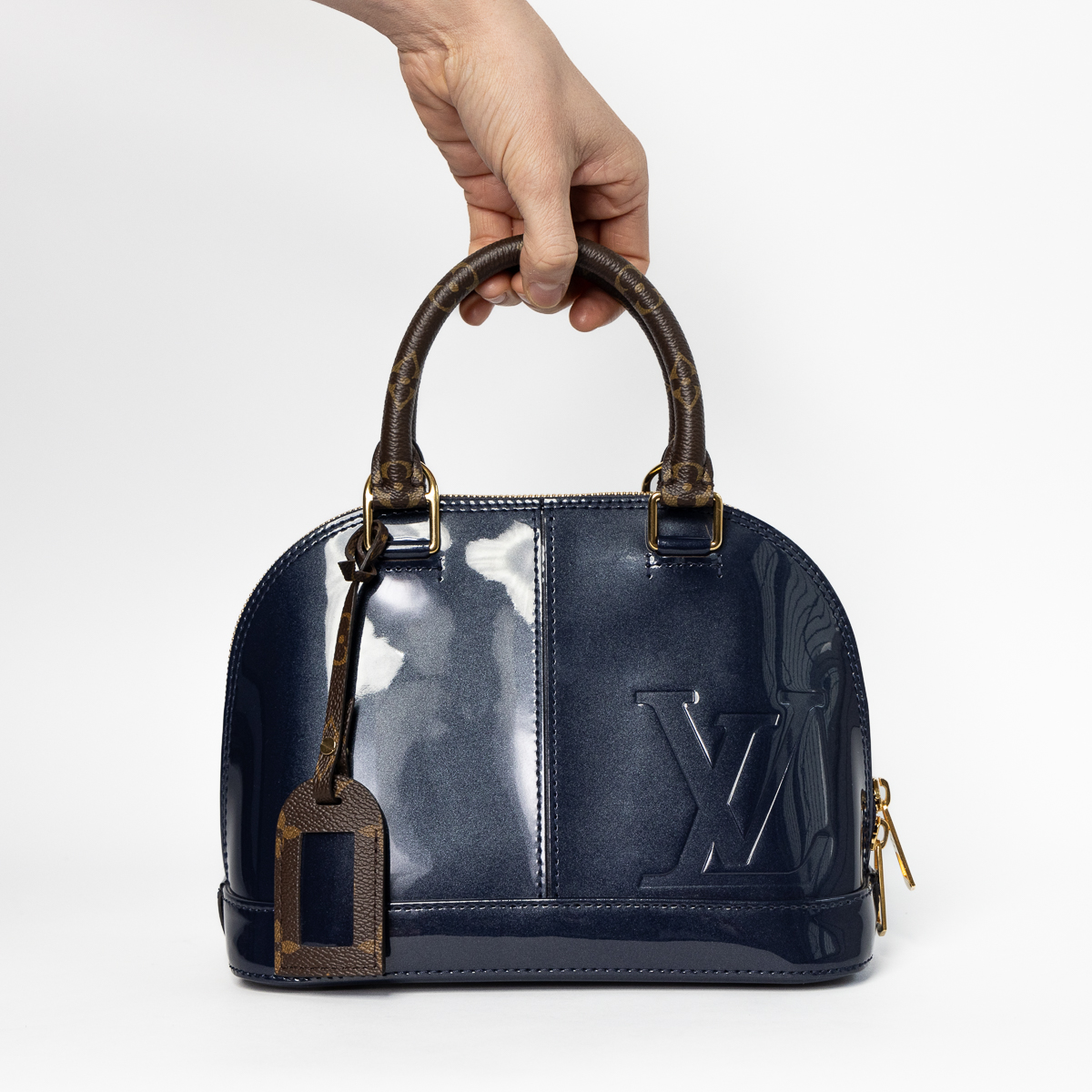 Louis Vuitton Alma BB Vernis Lisse Blau mit Monogram Tasche