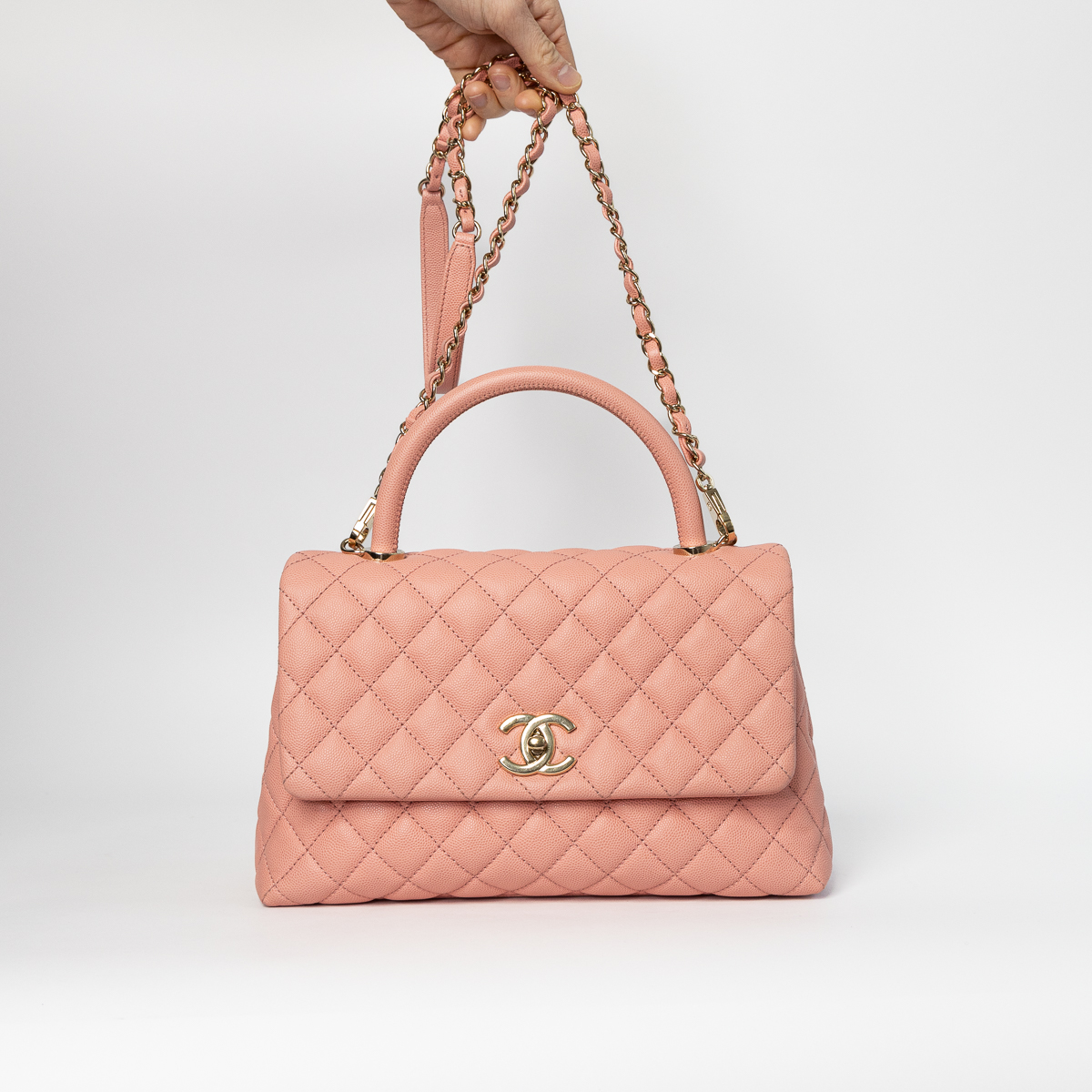 Chanel Coco Top Handle Medium Bag Pink Caviar with gold hardware