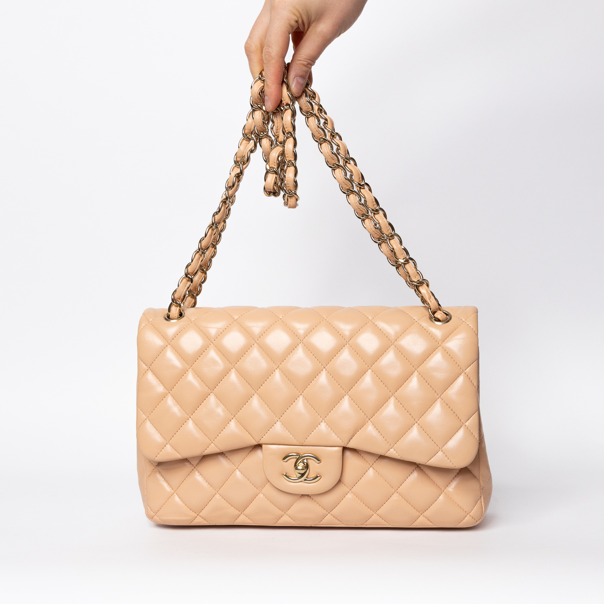 Chanel Double Flap Jumbo Bag Apricot bag with gold hardware