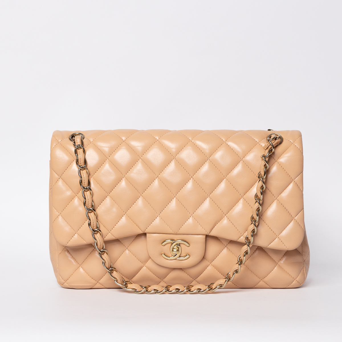 Chanel Double Flap Jumbo Bag Apricot bag with gold hardware