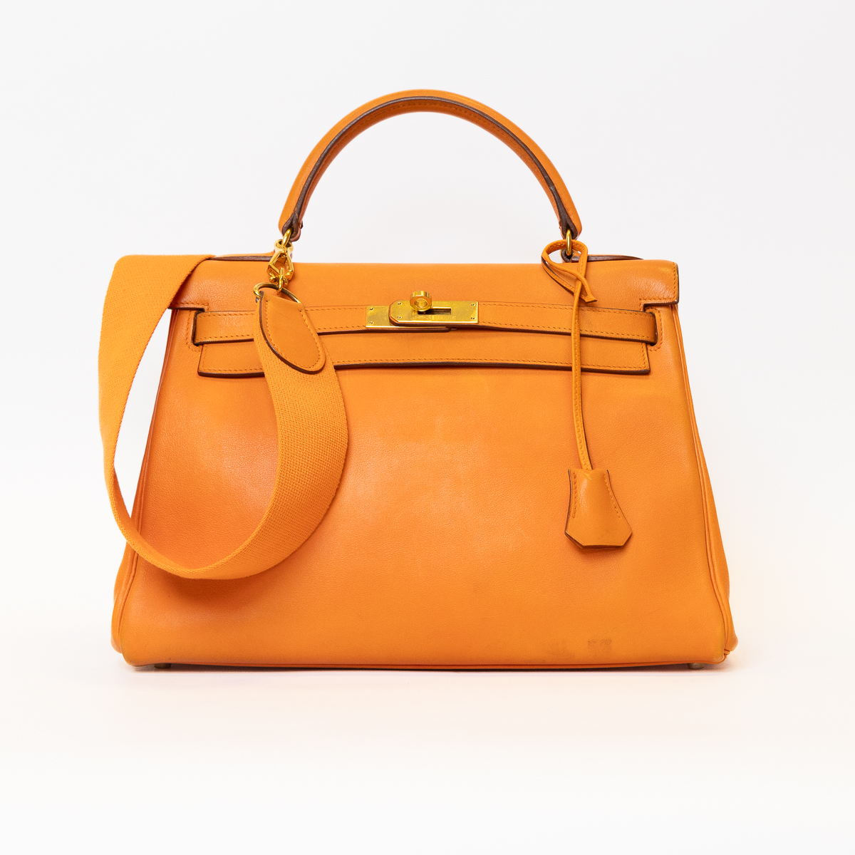 Hermès Kelly Retourne 32 Tasche Orange mit Tragegurt