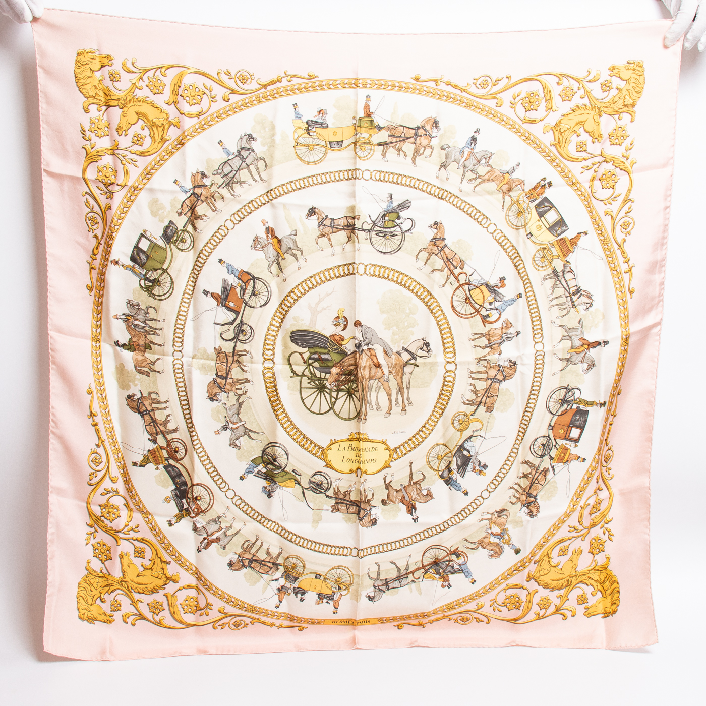 Hermès Carré 90 Tuch Seide La Promenade De Longchamps Rosa