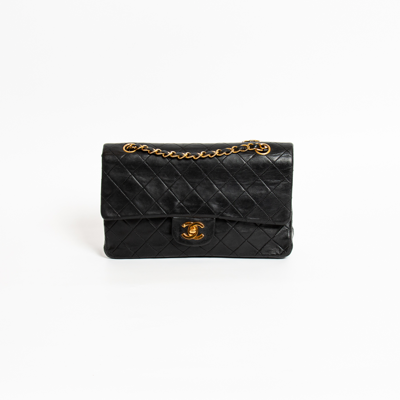 Chanel Timeless Double Flap Medium Tasche Schwarz mit goldener Hardware